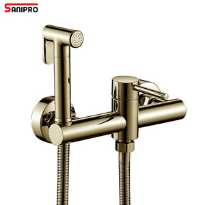 SANIPRO Brush Gold Antique Brass Wall Mounted Single Handle Bathroom Shattaf Bidet Shower Faucet Mixer, Toilet Spray Gun