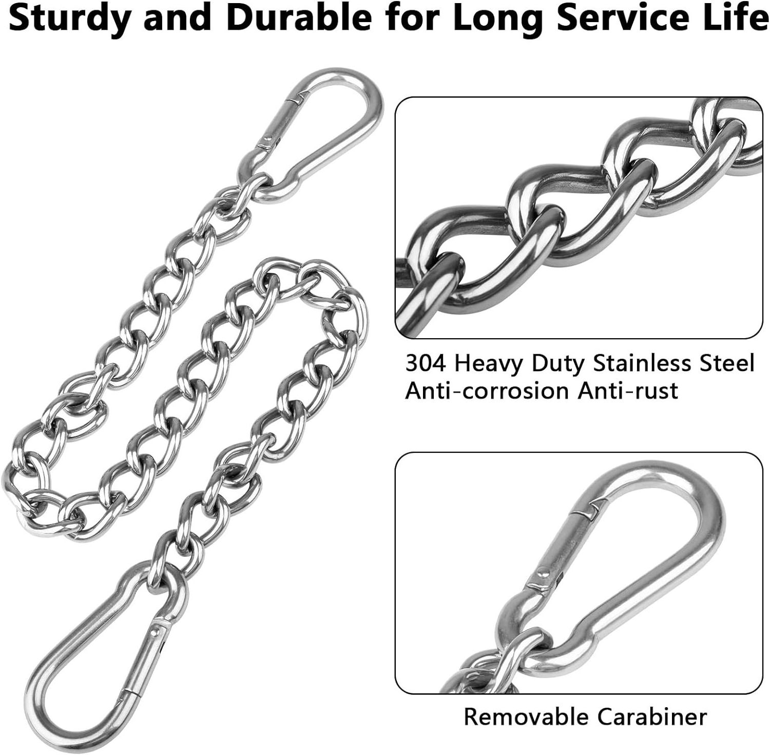 304 Stainless Steel Heavy Duty Chain Lock for Outdoor Fence with Carabiner Gate Latches Link for Horse Goat Dog Stall Door Locks