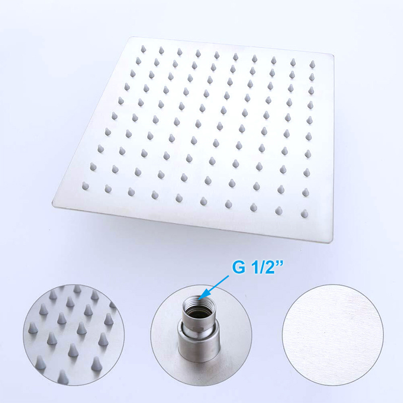 Stainless Steel Square Rainfall Shower Head Top Sprayer High Pressure Round Square Ultra Thin Shower Heads