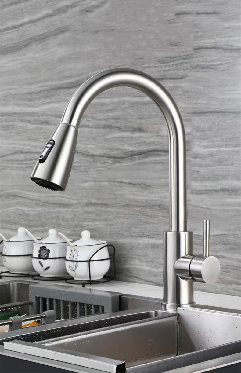 Kitchen Hot And Cold Pull Faucet Universal Expansion Spillproof Household Stainless Steel Faucet