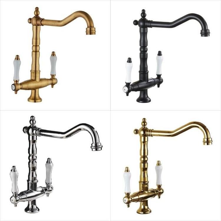 Wholesale Copper Faucet Double Golden Retro Washing Basin Cold And Hot Three In One Faucet