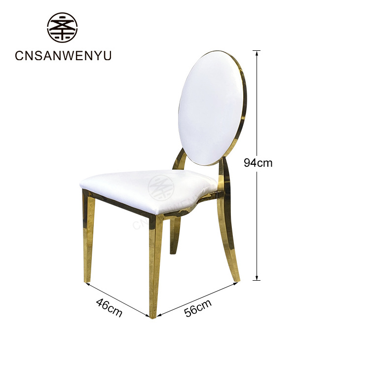 hot selling gold stackable design pu leather velvet round back stainless steel hotel chair banquet event wedding throne chair