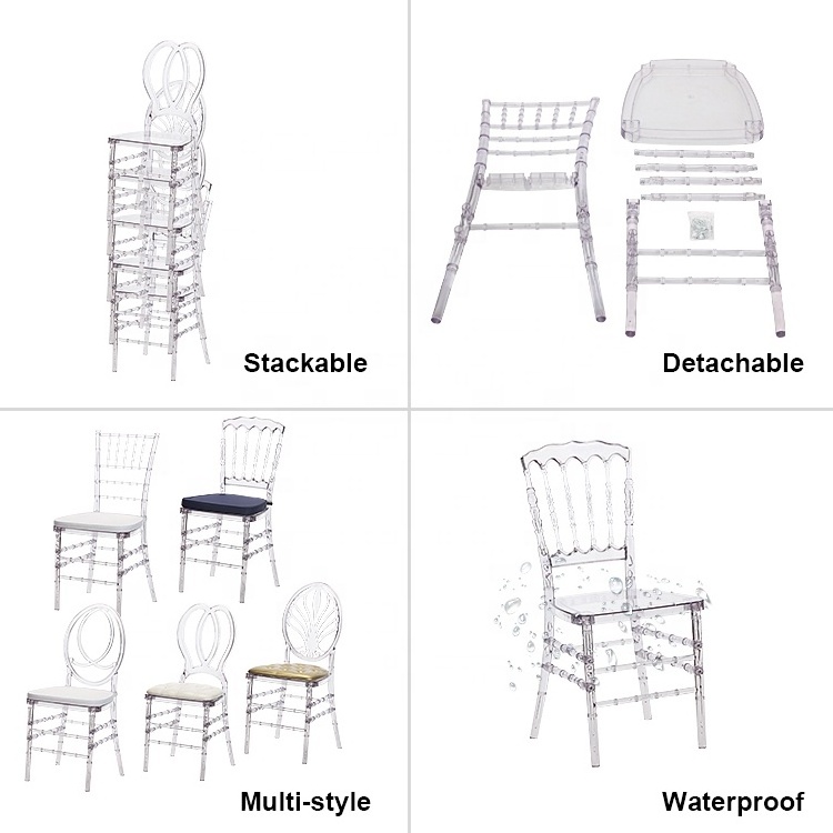 Luxury transparent clear crystal resin acrylic banquet event wedding chiavari chavari chair