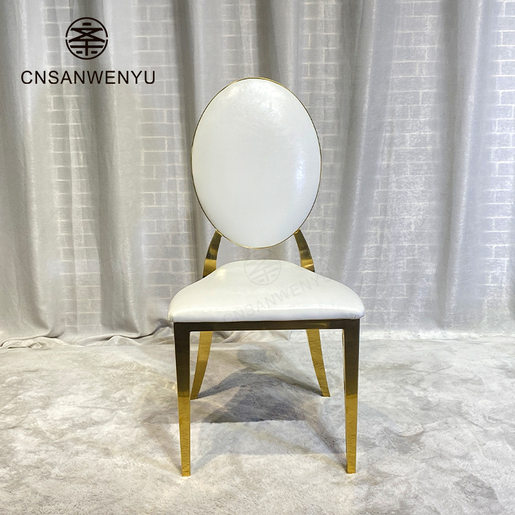 hot selling gold stackable design pu leather velvet round back stainless steel hotel chair banquet event wedding throne chair