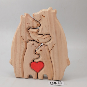 Personalised  DIY Puzzle Desktop Ornament Wooden Bear Family Theme Art Puzzle Home Decor Customized Gift For Family Name