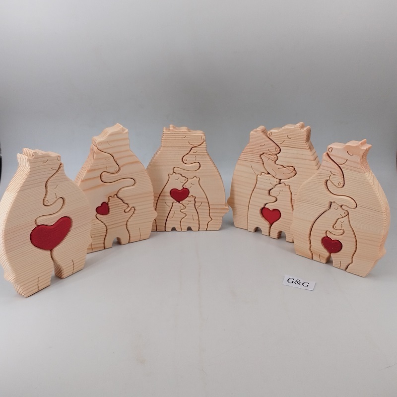 2024 Decoration Gift Handmade Wooden Bear Family Puzzle Ornaments For Household