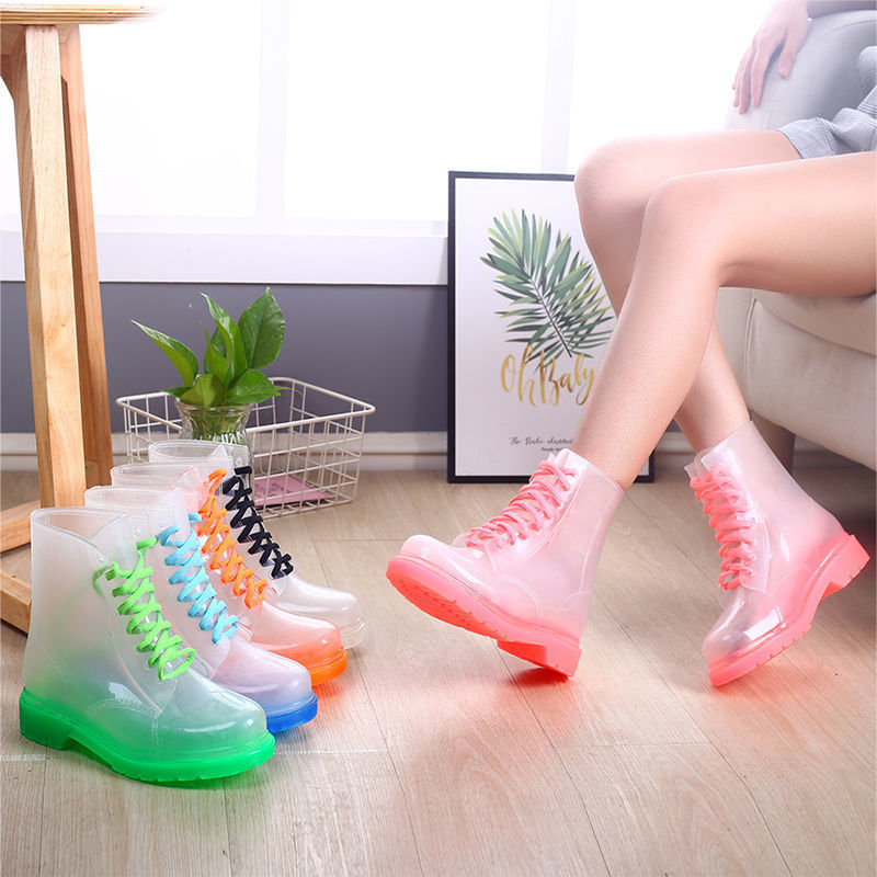 Rain Shoes For Women Adult Women's Fashion Versatile Rubber Shoes For Girls Waterproof Non-Slip High Heeled Clear PVC Rain Boots