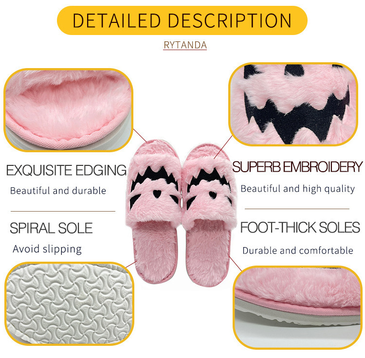 Hot Sale Halloween Pumpkin Flat Bottom Slippers Faux Fur Fuzzy Outdoor Slides Open Toe Plush Slippers Universal Size Unisex