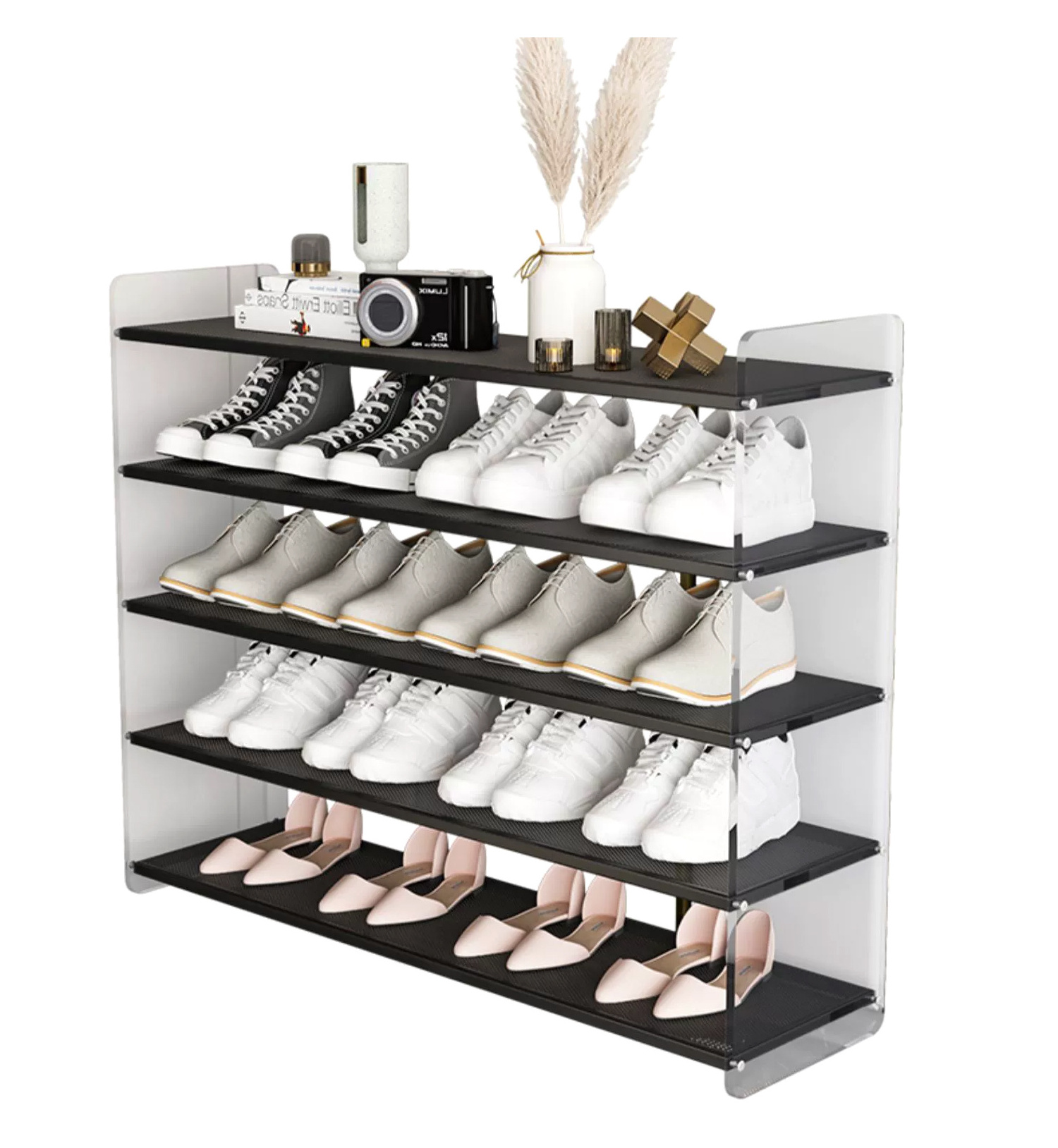 Home Acrylic Multi-Layer Shoe Rack Transparent Display Organizer for Efficient Shoe Storage in Entrance Foyer