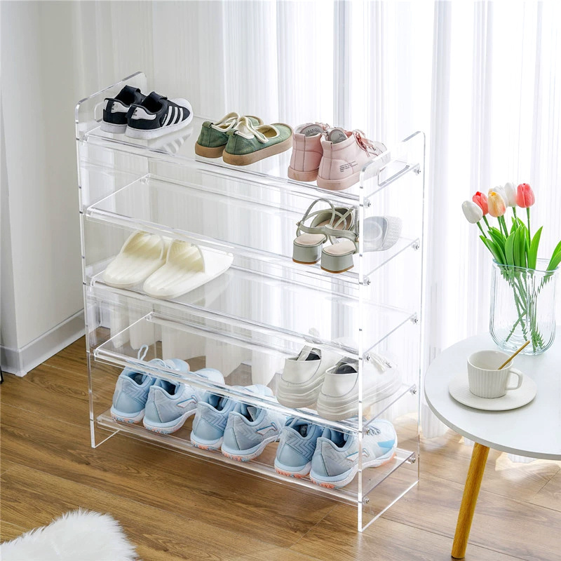 Home Acrylic Multi-Layer Shoe Rack Transparent Display Organizer for Efficient Shoe Storage in Entrance Foyer