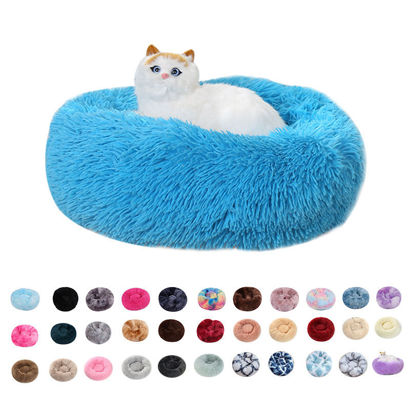 Dog Bed Long Plush Donut Basket Calming Cat Beds Hondenmand Pet Kennel House Soft Fluffy Cushion Sleeping Bag Mat for Large Dogs