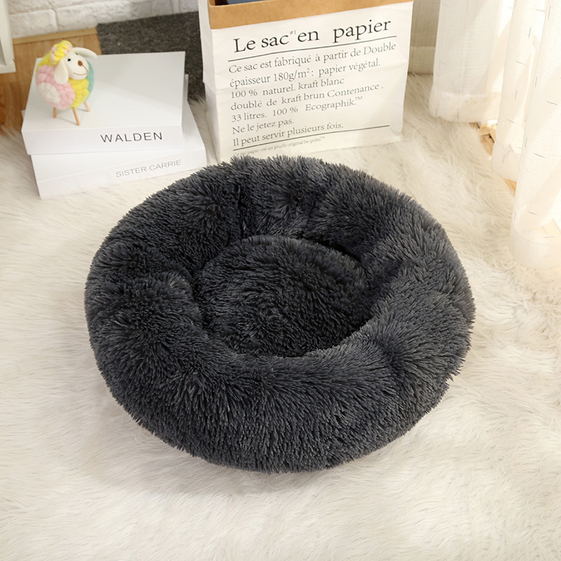 Dog Bed Long Plush Donut Basket Calming Cat Beds Hondenmand Pet Kennel House Soft Fluffy Cushion Sleeping Bag Mat for Large Dogs