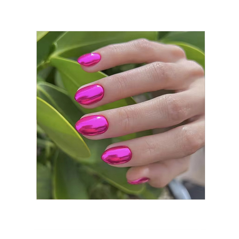 Pink Plating Color Reflective Light Kiss Stick Short Pink Acrylic Nails Artificial Nails With Glue