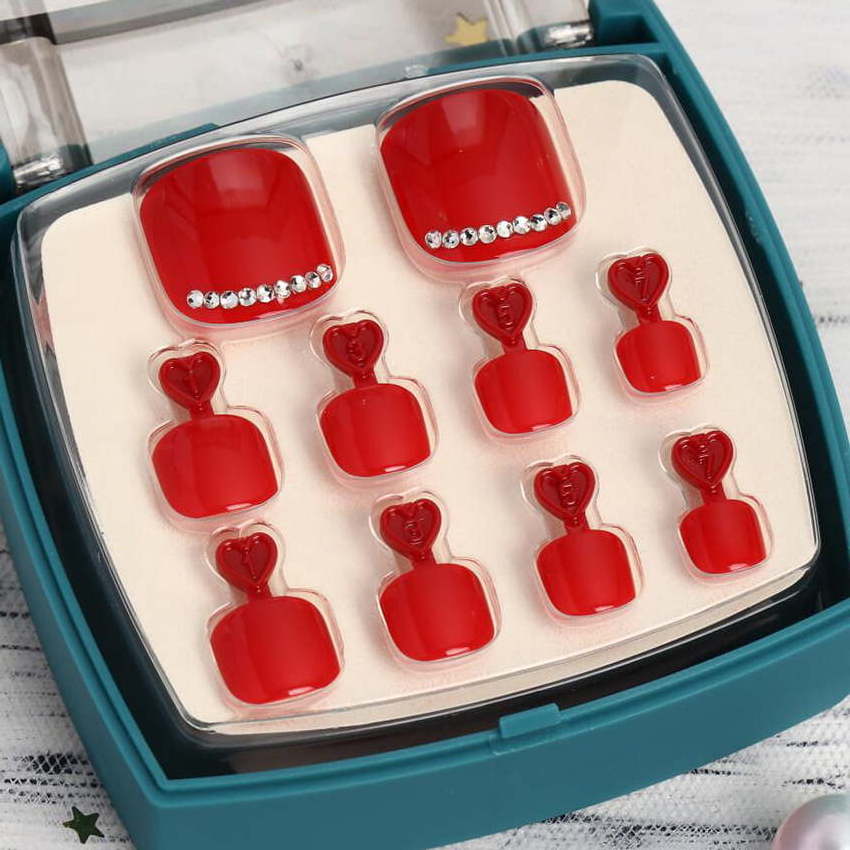 Falsed Press On Nails Toe Design Rhinestone False Toe Nails Artificial Fake Toenails