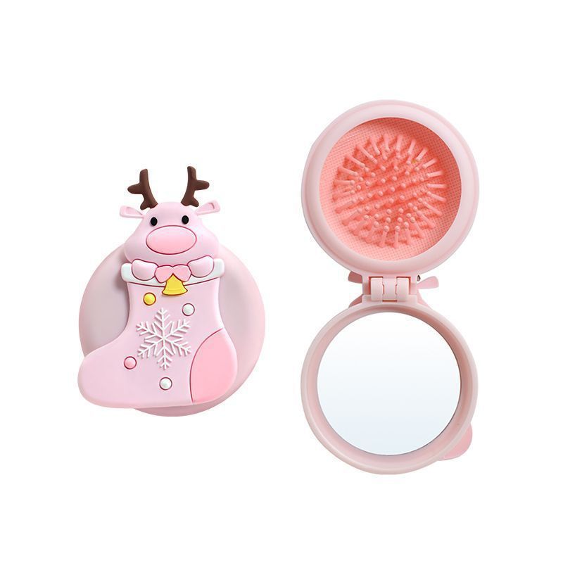 Portable Folding Small Detangling Hair Comb With Mirror Christmas Style Mili Travel Massage HairBrush Balloon Mirror Comb