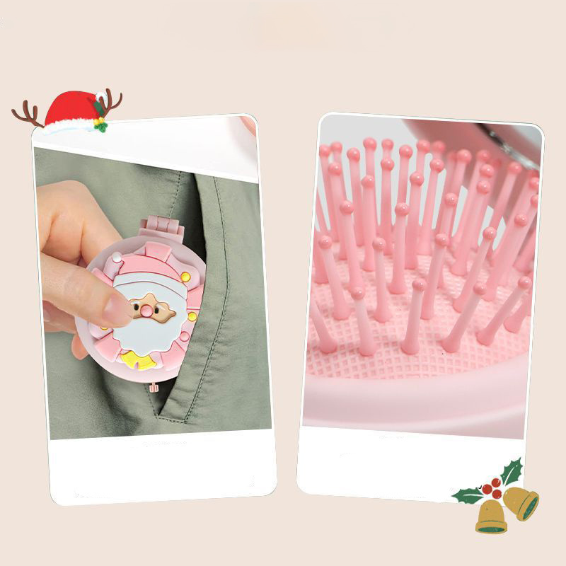 Portable Folding Small Detangling Hair Comb With Mirror Christmas Style Mili Travel Massage HairBrush Balloon Mirror Comb