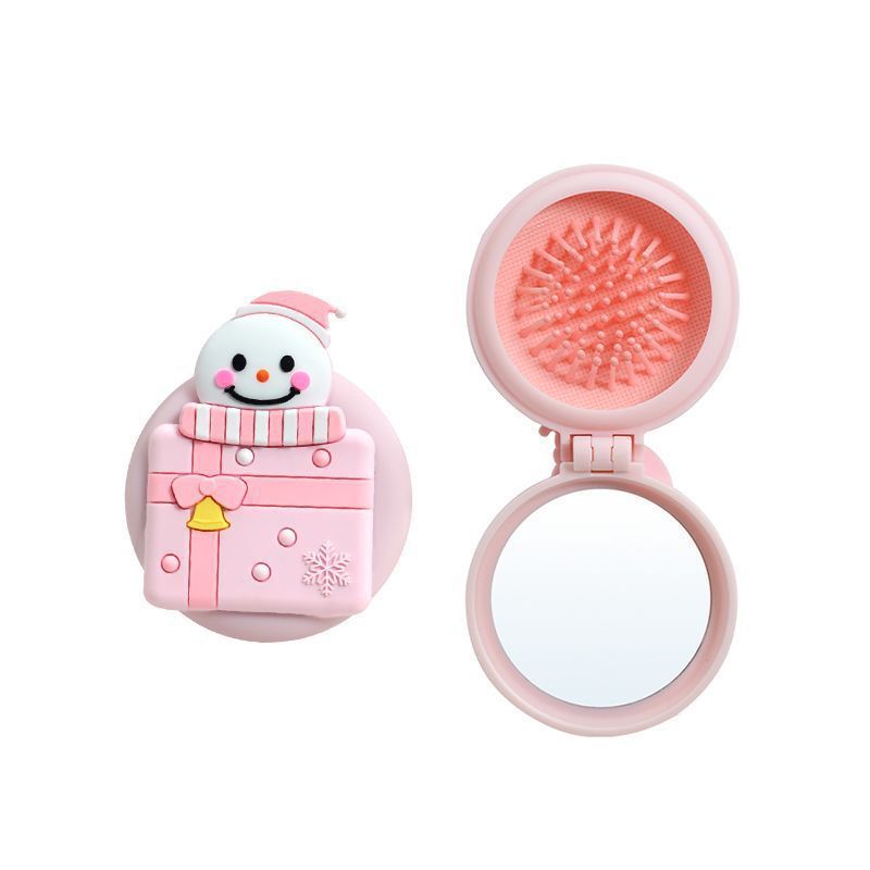 Portable Folding Small Detangling Hair Comb With Mirror Christmas Style Mili Travel Massage HairBrush Balloon Mirror Comb