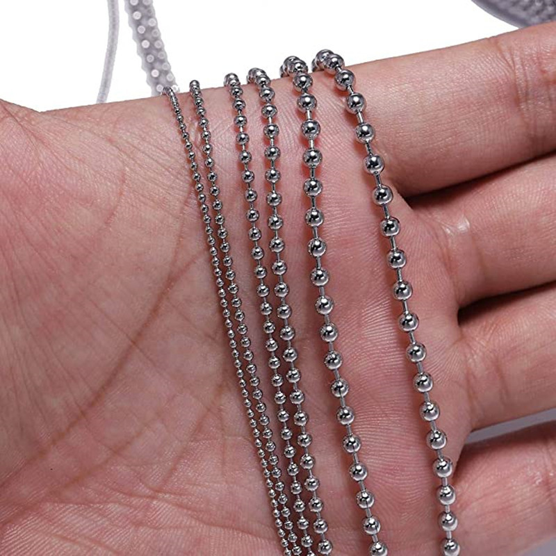 1.2mm 1.5mm 2mm 3mm 3.5mm 4mm 4.5mm 5mm 6mm 8mm 10mm 12mm High Polished Stainless Steel Round Ball Chain DIY Beaded Chain