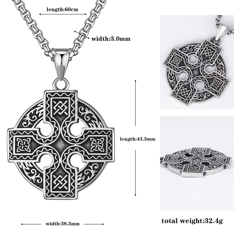 Ready to Ship Retro Stainless Steel Vintage Celtic Cross Irish Knot Norse Viking Jewelry Pendant Necklace Gift for Men Women