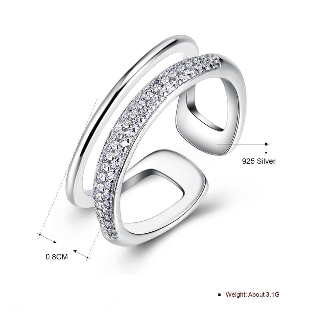 Two Line Shape Design 925 Sterling Silver Pave CZ Diamond Open Ring