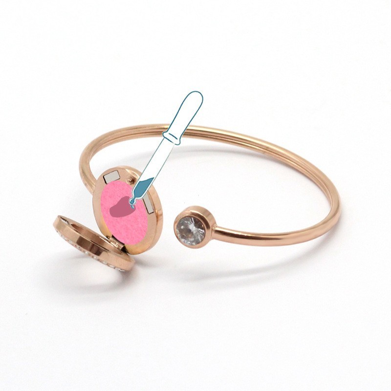 Fashion Flower Design Czech Drill Rose Gold Plated 316L Stainless Steel Essential Oil Locket Bracelet Bangle Wholesale