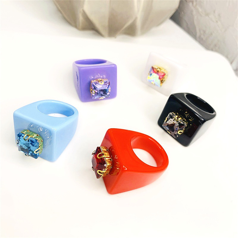 Luxury Crystal Acrylic Rings Geometric Square Rhinestone Resin Rings For Women