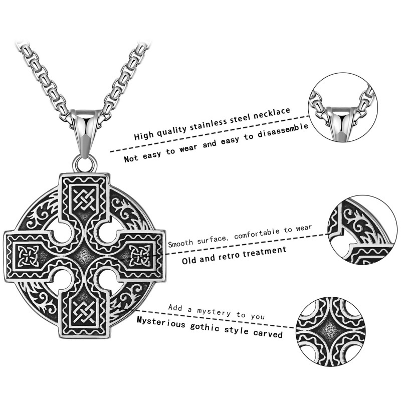 Ready to Ship Retro Stainless Steel Vintage Celtic Cross Irish Knot Norse Viking Jewelry Pendant Necklace Gift for Men Women