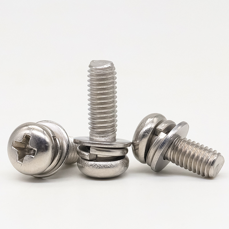 M2M3M4M5M6 nickel-plated Phillips round head screws with shims and spring washers triple combination bolts