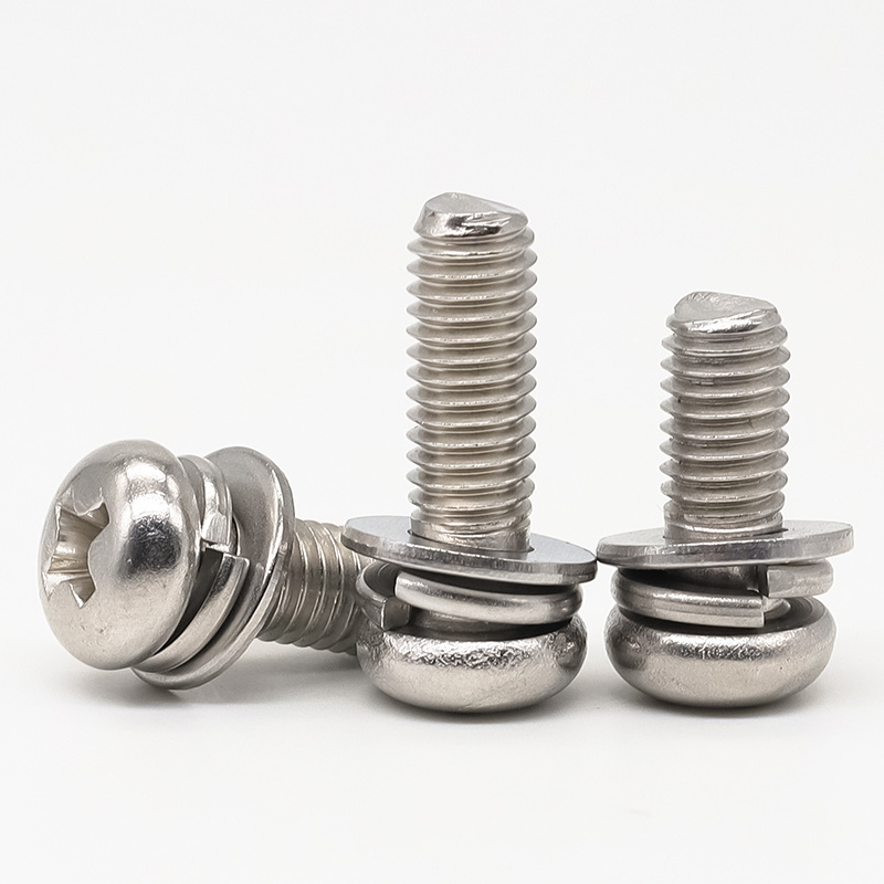 M2M3M4M5M6 nickel-plated Phillips round head screws with shims and spring washers triple combination bolts