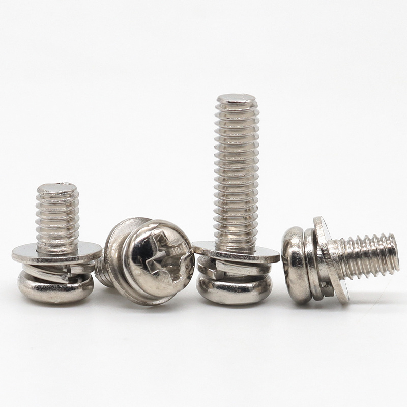 M2M3M4M5M6 nickel-plated Phillips round head screws with shims and spring washers triple combination bolts