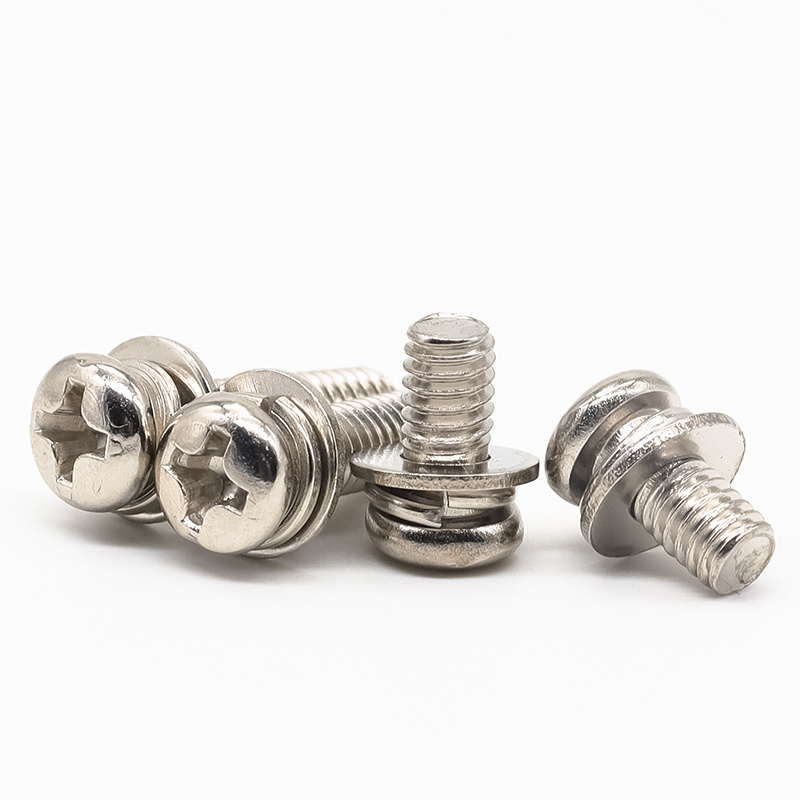 M2M3M4M5M6 nickel-plated Phillips round head screws with shims and spring washers triple combination bolts