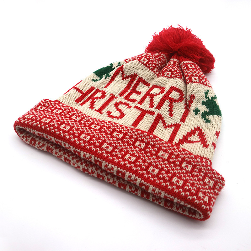 100% Acrylic Wholesale Cute Knit Jacquard Hat Custom  Pom Pom Christmas Hats Beanie