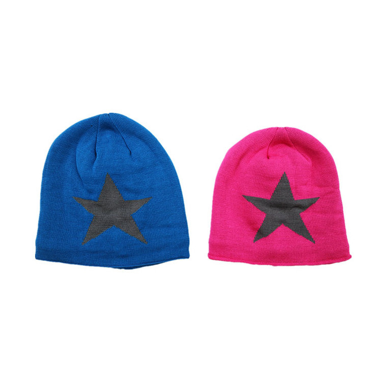 Wholesale Winter Warm Custom Logo Viscose Jacquard Knit Coral Fleece Lined Slouch Baggie Y2K Star Beanie Hat for Kids