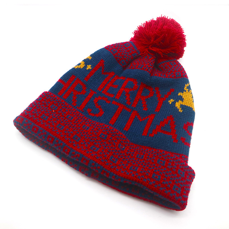 100% Acrylic Wholesale Cute Knit Jacquard Hat Custom  Pom Pom Christmas Hats Beanie