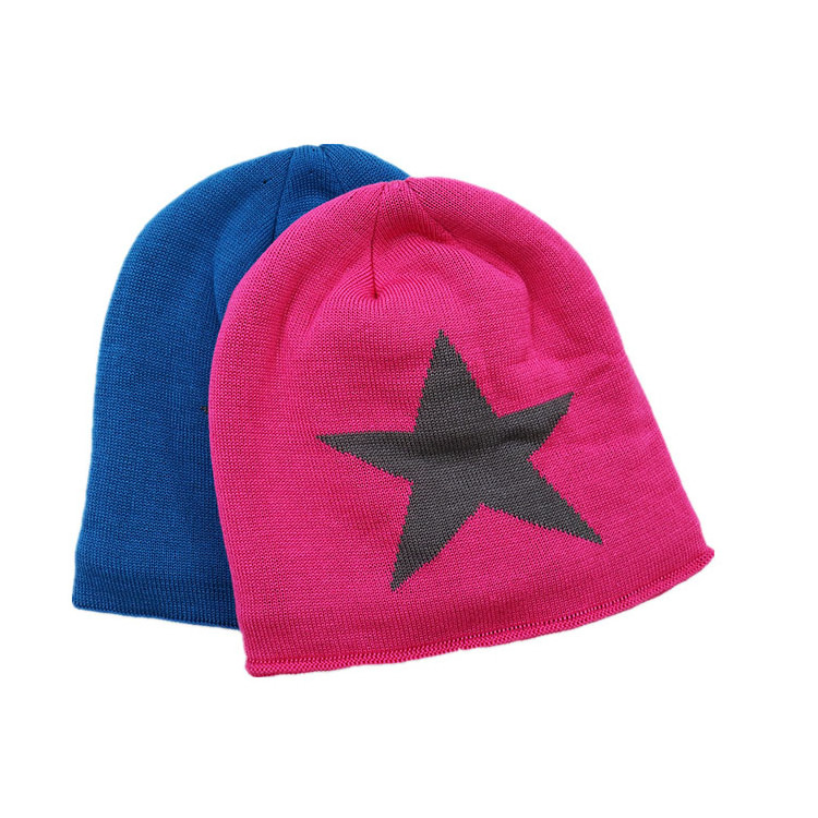 Wholesale Winter Warm Custom Logo Viscose Jacquard Knit Coral Fleece Lined Slouch Baggie Y2K Star Beanie Hat for Kids