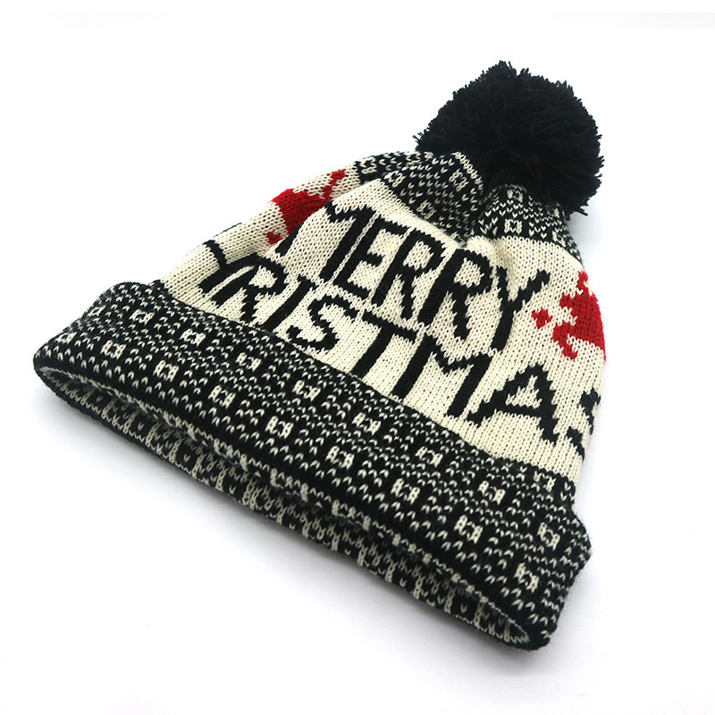 100% Acrylic Wholesale Cute Knit Jacquard Hat Custom  Pom Pom Christmas Hats Beanie