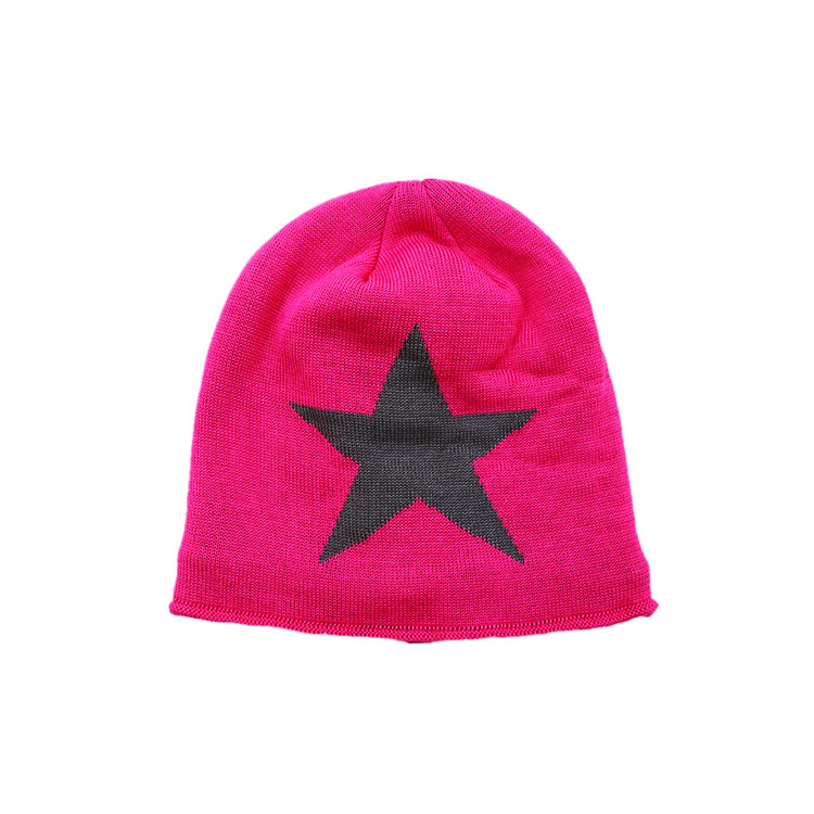 Wholesale Winter Warm Custom Logo Viscose Jacquard Knit Coral Fleece Lined Slouch Baggie Y2K Star Beanie Hat for Kids