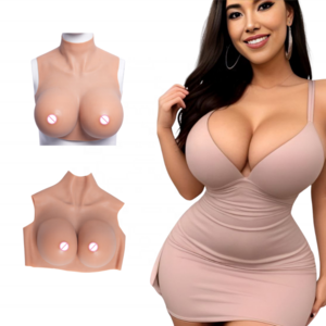 Shemale silicon breast forms artificial silicone rubber breast nude color high neck chest bra for crossdresser transgender