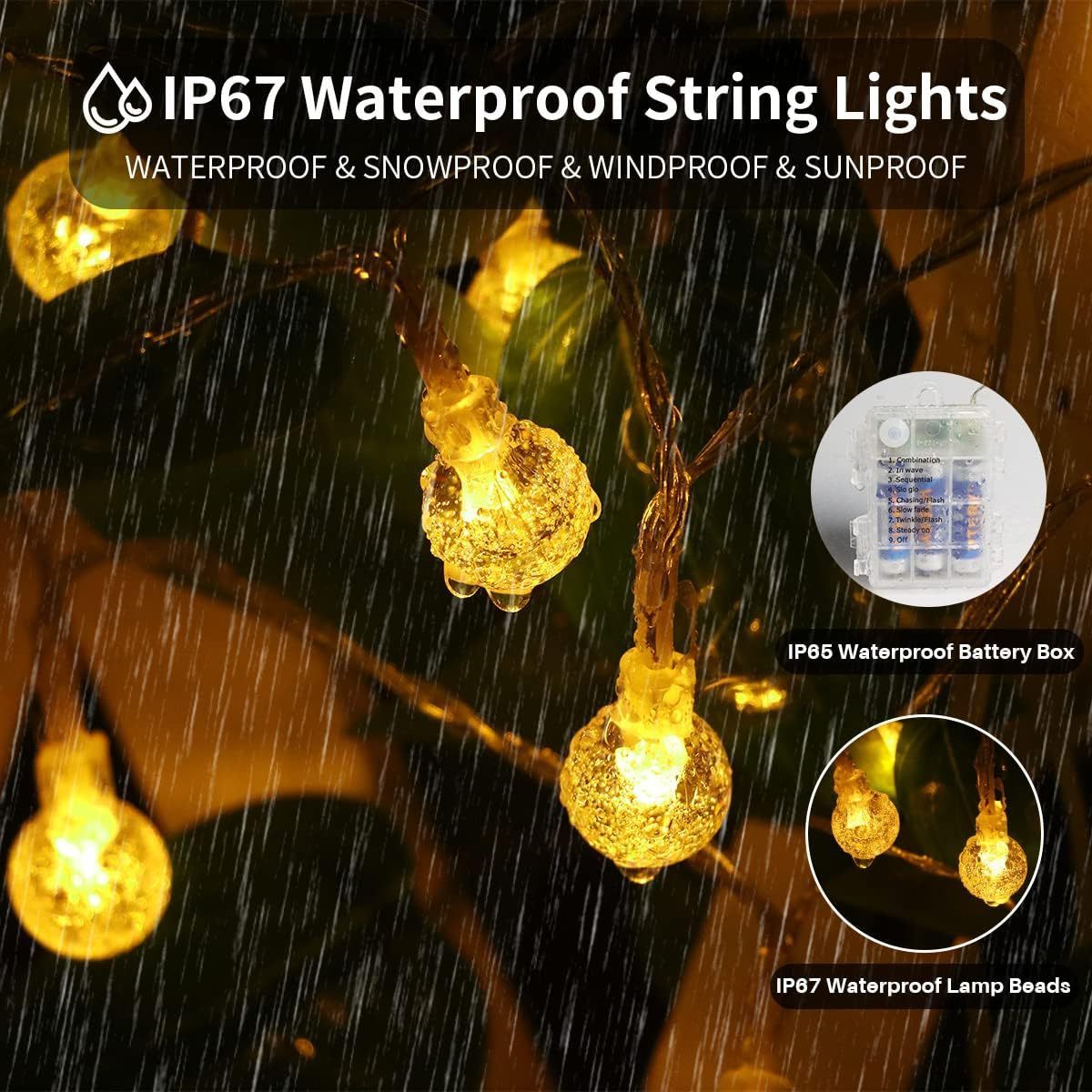 Battery Operated String Lights Outdoor Indoor 80LED Waterproof Crystal Mini Globe Fairy Lights Christmas Decorative