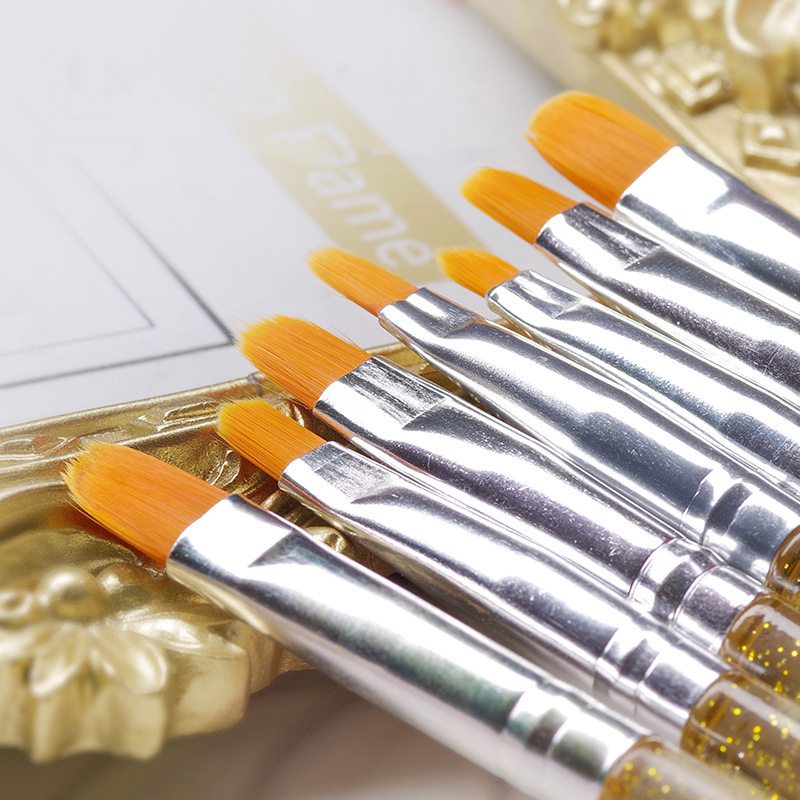 7 pcs UV Gel Acrylic Golden Crystal Design Builder Painting Nail Art Brush Pen Tool Set