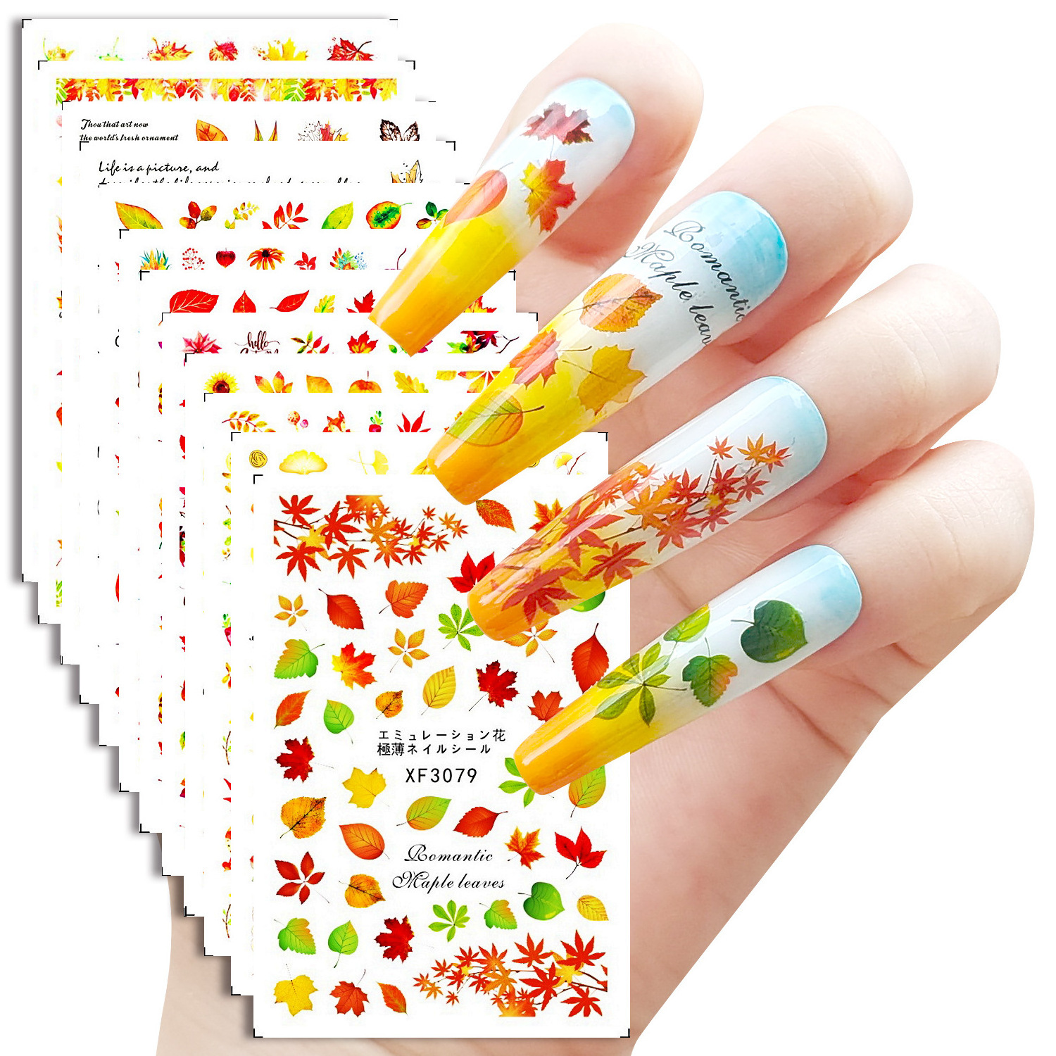 Maple Leaf Autumn Nail Stickers 3D Self-Adhesive Nail Art Decals for Acrylic Nails