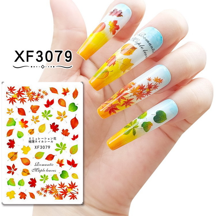 Maple Leaf Autumn Nail Stickers 3D Self-Adhesive Nail Art Decals for Acrylic Nails