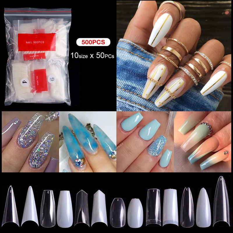 500pcs Artificial Fingernails False Ballerina Stiletto Nails Sharp Toe French Coffin Fake Press on ABS Nails Tips