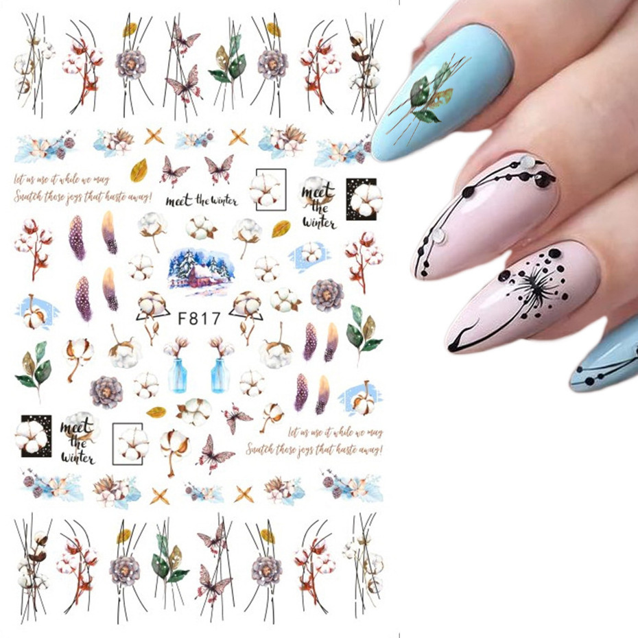 2023 F807-F820 Fall Winter 3D Self-Adhesive Seasonal Nail Art Decals Stickers for Autumn DIY Nail Decorations