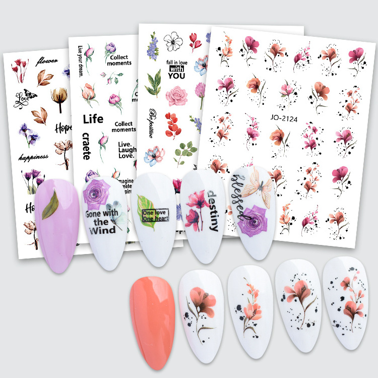 2023 Autumn  Blossom Exquisite Flower Decal Leaves Nail Design Butterfly Fall Floral Nail Art Stickers