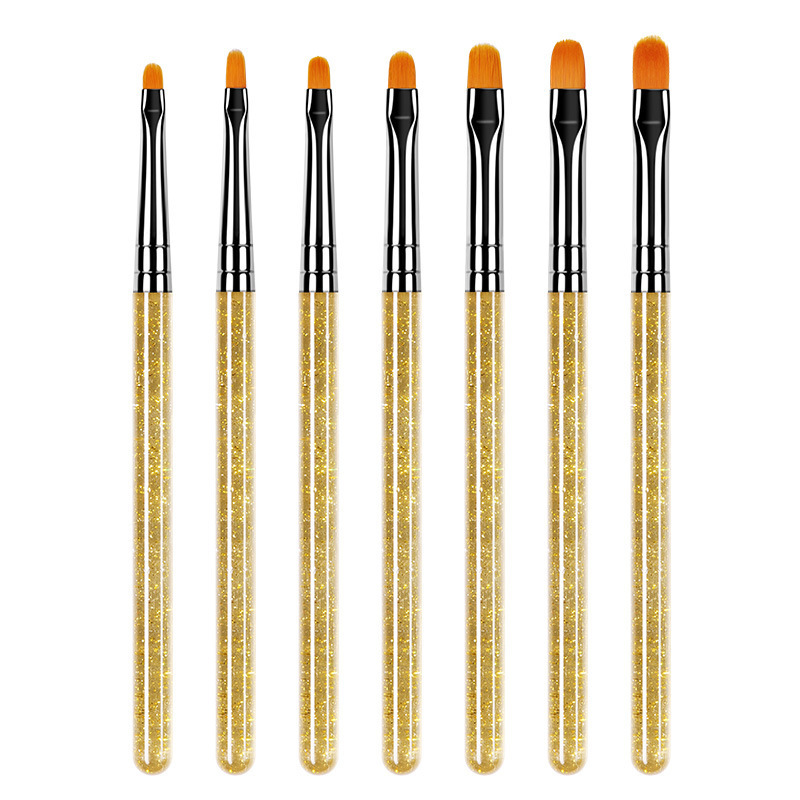 7 pcs UV Gel Acrylic Golden Crystal Design Builder Painting Nail Art Brush Pen Tool Set