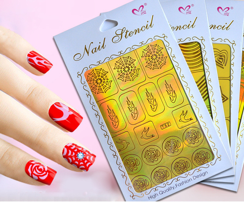 Fast Shipping Golden Aurora Laser Printing Templates Nail Stencils Starry Paper Adhesive Nail Art Hollow Stickers