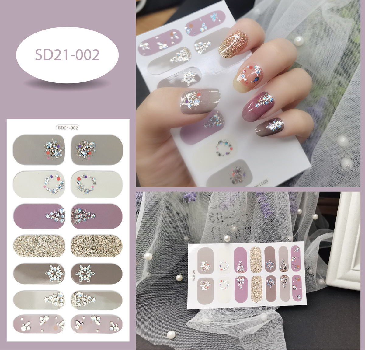 14pcs Long Lasting Snowflake Santa Nail Polish Art Wrap Christmas Series Full Cover Artificial Fake Nails