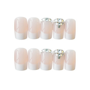 Private label Pink French ABS Ballerina Full Cover Fake Nail Art Tips Square Nude False Artificial Nails Women