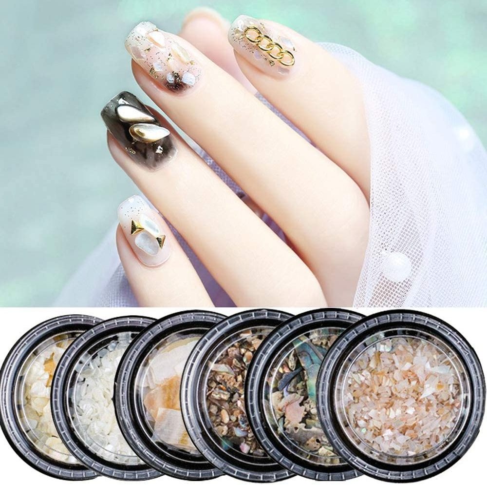 6 Boxes 3D Charm Natural Texture Abalone Shellfish Sea Shell Nail Art Decoration DIY Nail Art Crushed Shell Seashell Stone